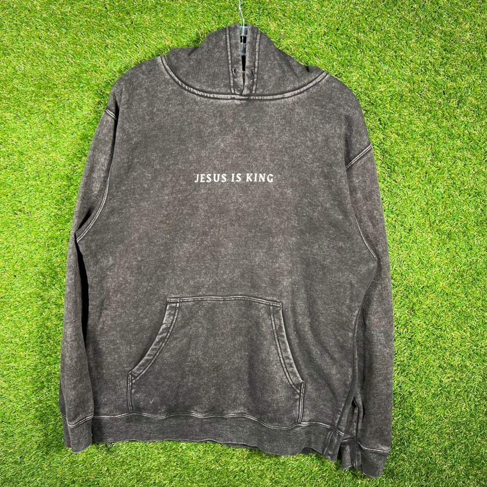 Independent Trading Co Jesus Is King Mineral Wash Hoodie Black Graphic Mens L